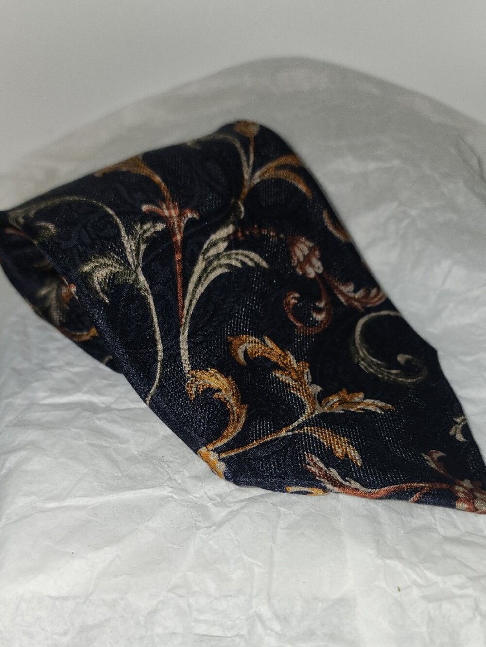 Valentino Navy Floral Silk Tie with Brown and Cream Accents